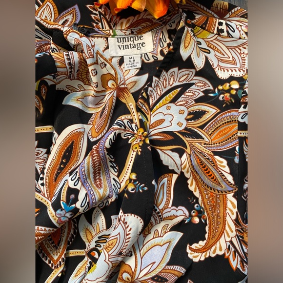 🦋B2G1🦋UNIQUE VINTAGE Black & Floral Flutter Sleeve Pin-Up Midi Dress NWOT - Picture 10 of 12